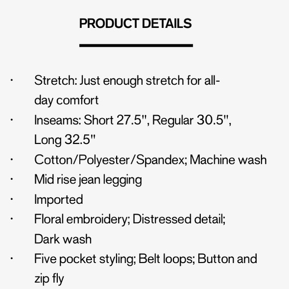 Mid Rise Floral Embroidered Dark Jean Leggings - Picture 2 of 12